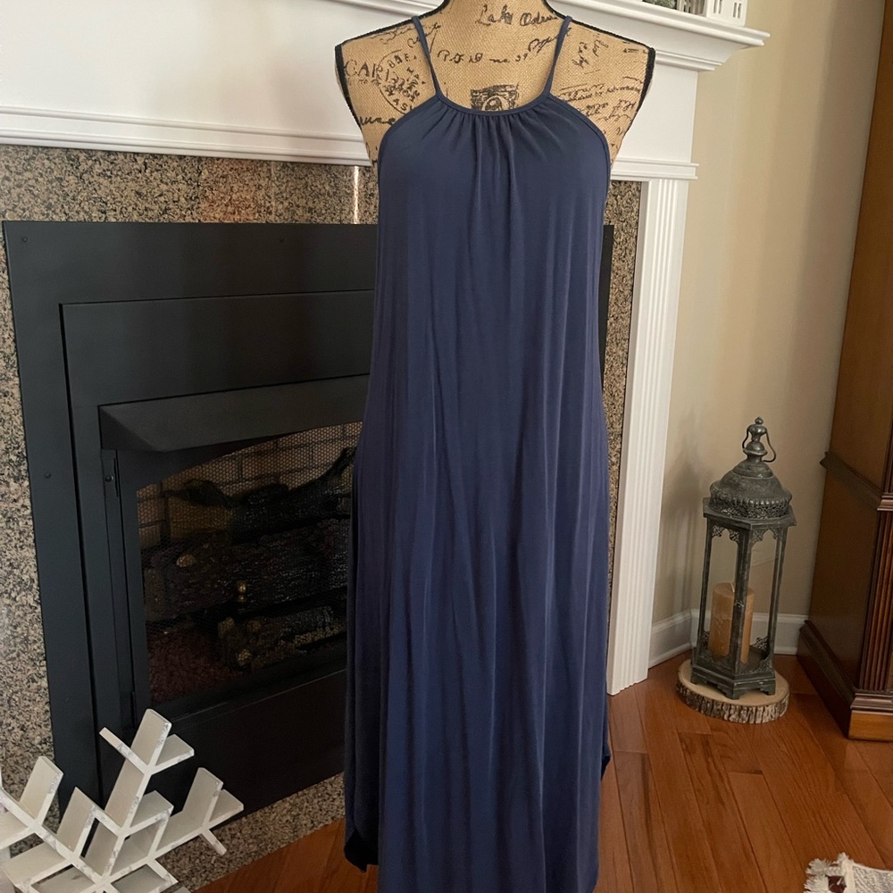 Cozy Casual Halter Navy Blue Maxi Strappy Summer Dress Small